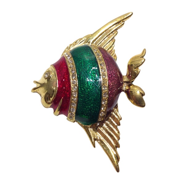 Fish Shaped Brooches Set, Gold Fish and Colorful Flounder Pins - Picture 4 of 4